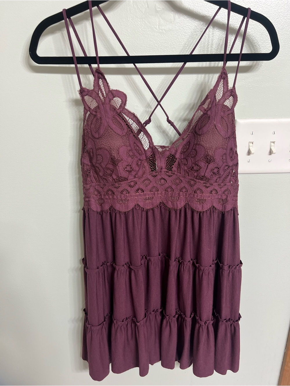 Lace-Trim Spaghetti Strap Chemise - Plum